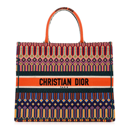 Christian Dior Canvas Embroidered Large Book Tote Orange Multicolor 1 of 13