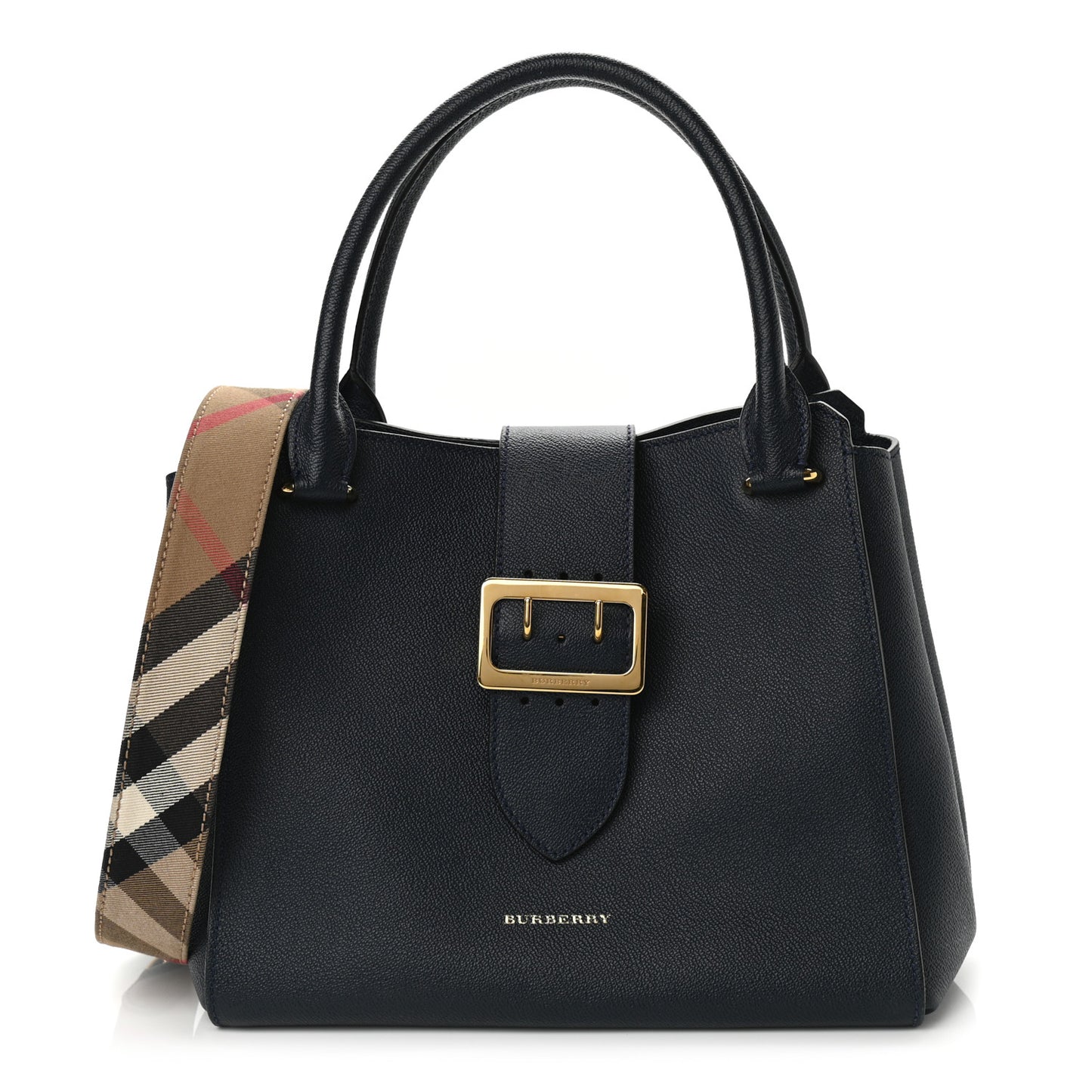 Soft Grain Calfskin Medium Buckle Tote Blue Carbon