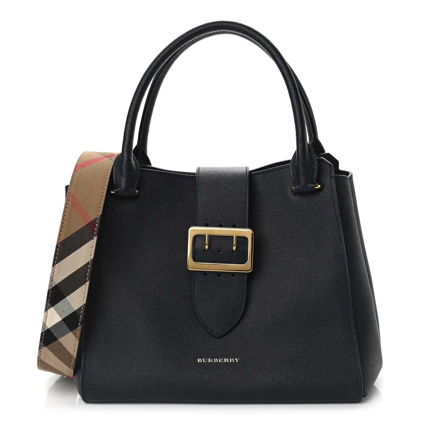 Burberry Soft Grain Calfskin Medium Buckle Tote Blue Carbon 1 of 10