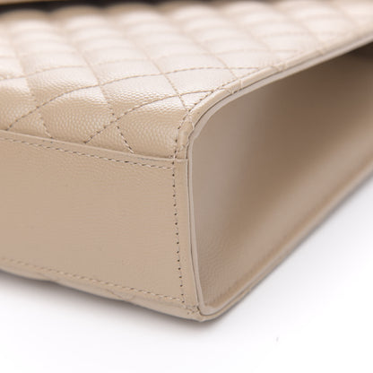 Saint Laurent Grain De Poudre Mixed Matelasse Large Triquilt Monogram Satchel Dark Beige 9 of 11