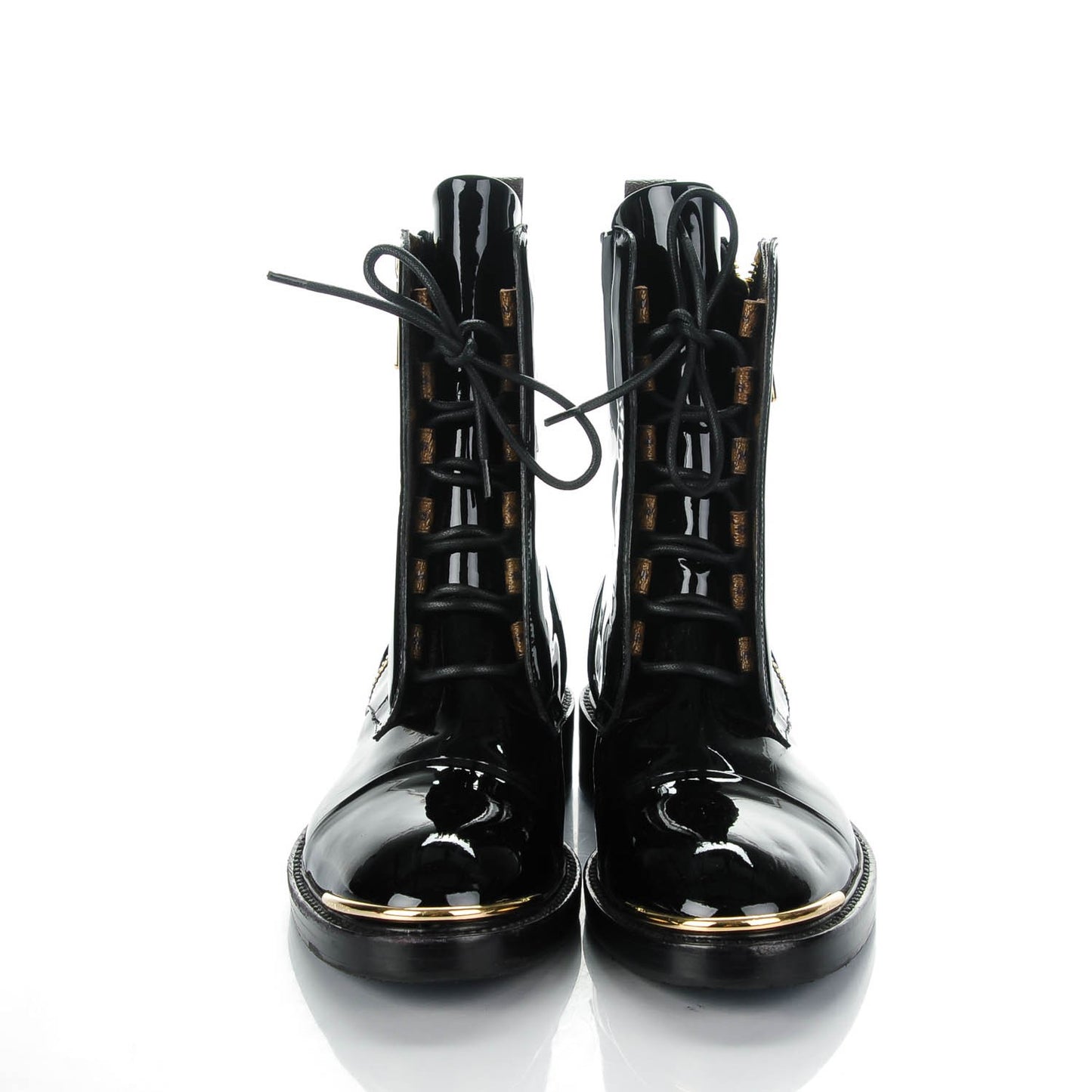 Patent Calfskin Monogram Macadam Ranger Combat Boots 38.5 Black
