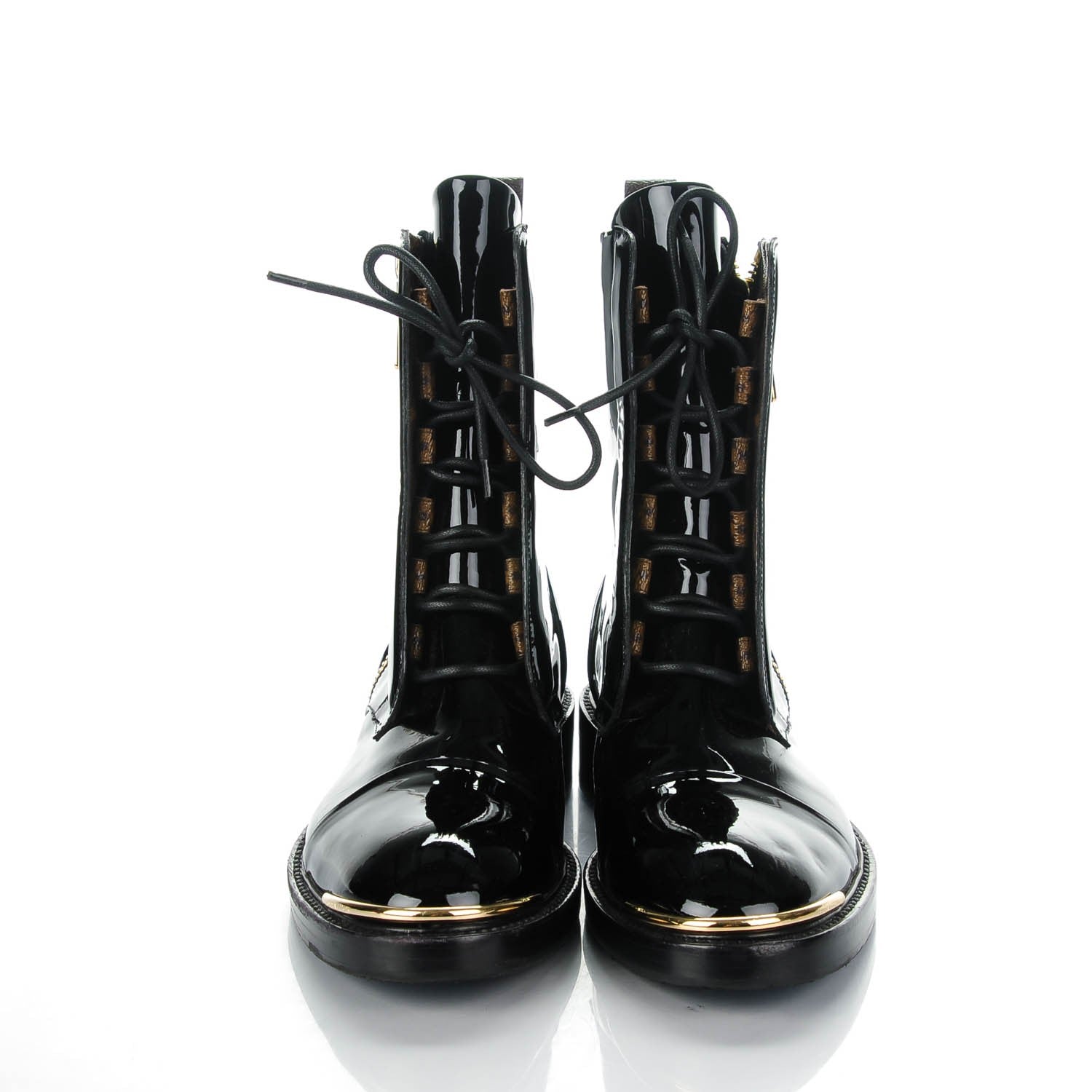 Louis Vuitton Patent Calfskin Monogram Macadam Ranger Combat Boots 38.5 Black 2 of 6