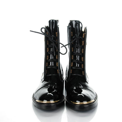 Louis Vuitton Patent Calfskin Monogram Macadam Ranger Combat Boots 38.5 Black 2 of 6