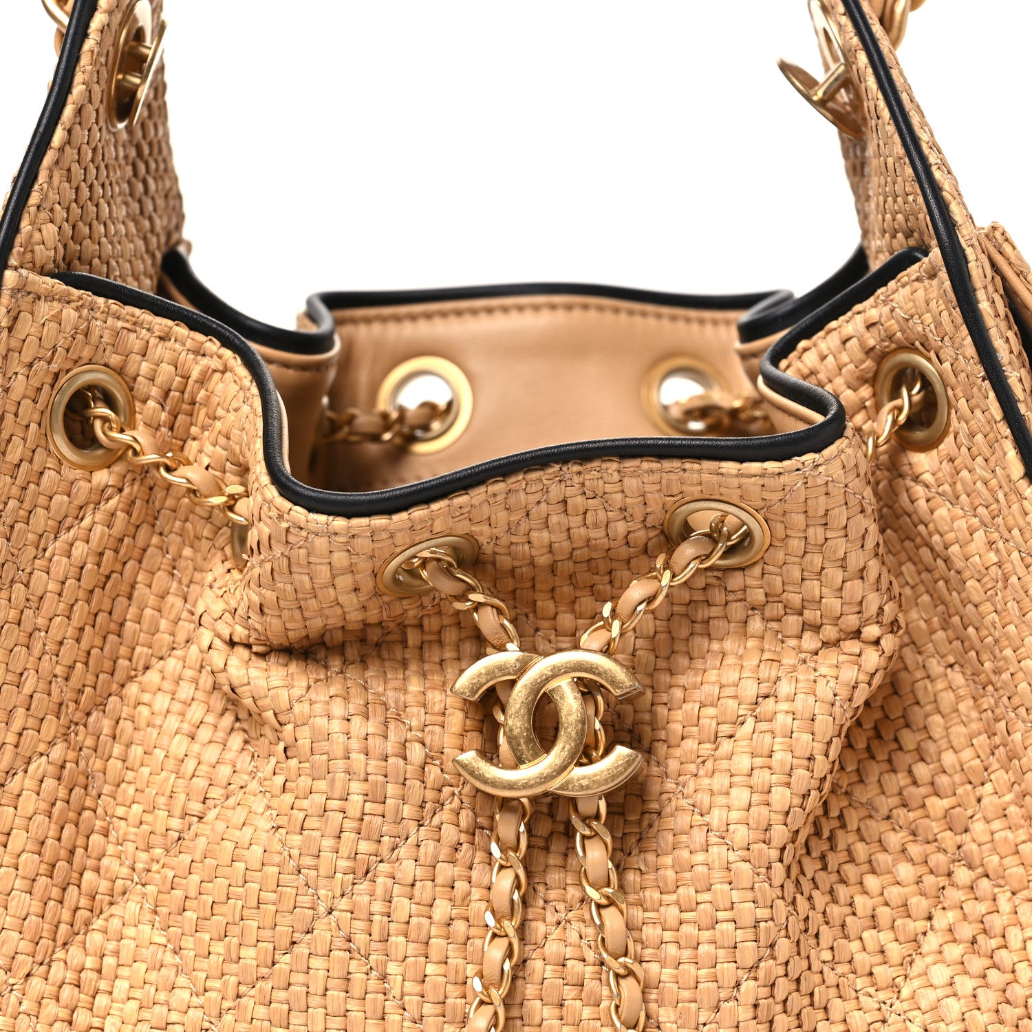 Chanel Braided Raffia Calfskin Quilted Mini Chanel 25 Handbag Beige Black 8 of 11