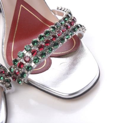 Gucci Nappa Silk Crystal Bertie High Heel Sandals 38 Argento 10 of 11