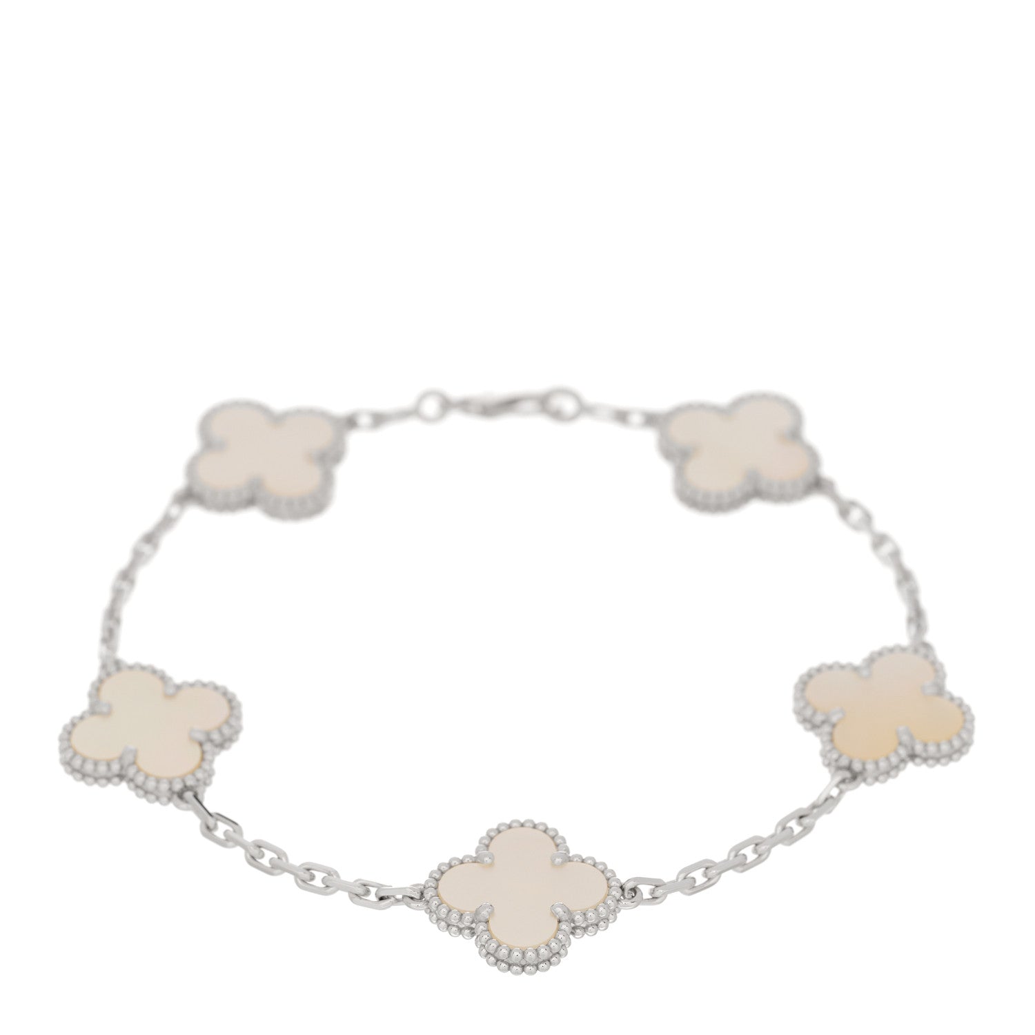 Van Cleef & Arpels 18K White Gold Mother of Pearl 5 Motifs Vintage Alhambra Bracelet 1 of 5