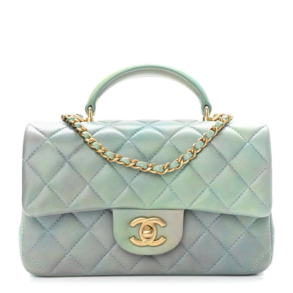 Chanel Lambskin Quilted Ombre Mini Top Handle Rectangular Flap Blue Green 1 of 11