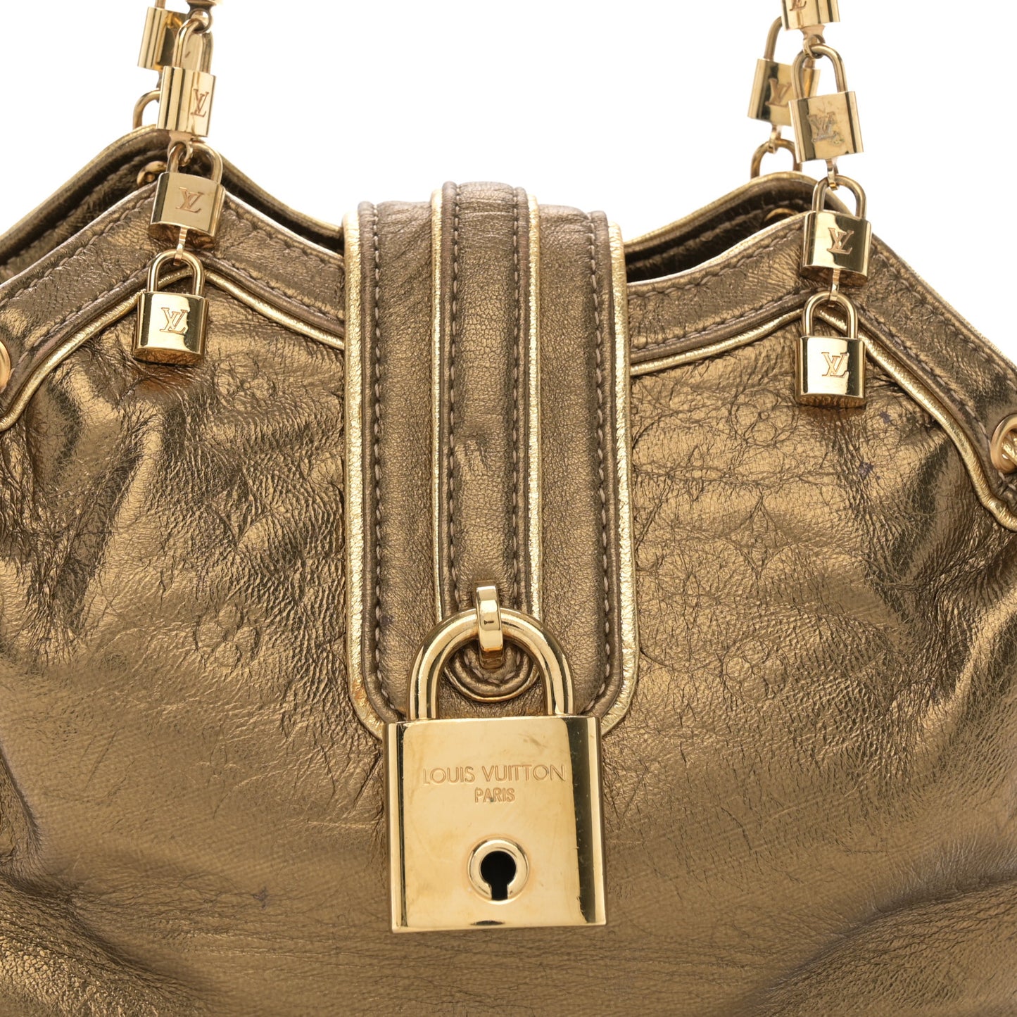 Metallic Calfskin Monogram Embossed Theda PM Gold