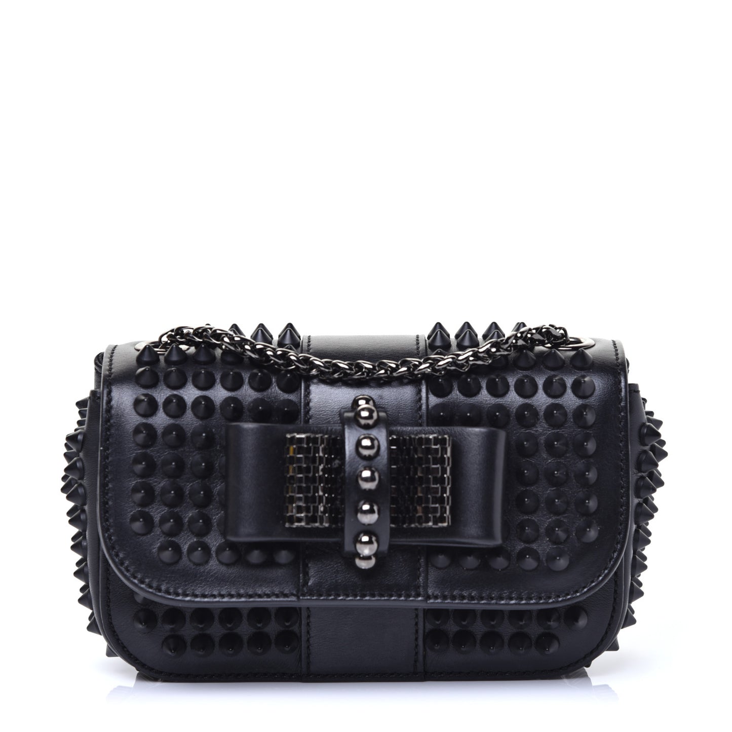 Calfskin Spikes Sweety Charity Crossbody Bag Black