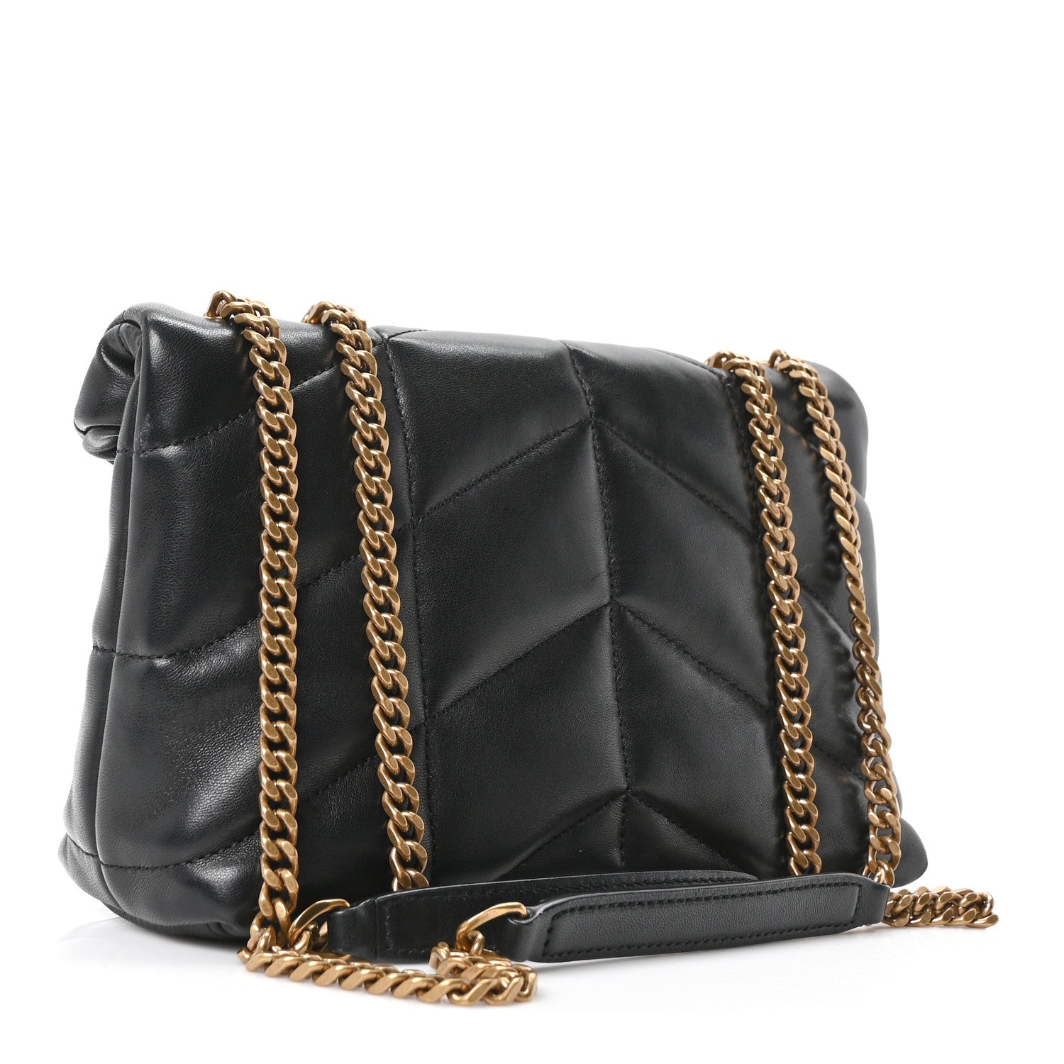 Saint Laurent Lambskin Quilted Toy Loulou Puffer Monogram Chain Satchel Black 2 of 9