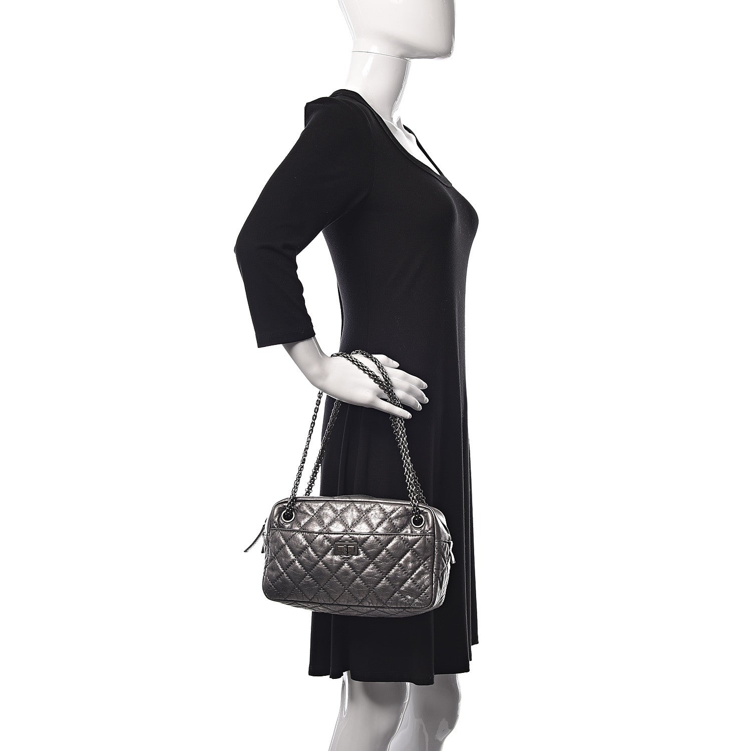 Chanel Metallic Aged Calfskin Quilted Medium Reissue Camera Case Dark Silver 2 of 15