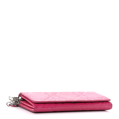 Christian Dior Patent Cannage Lady Dior Rendezvous Wallet On Chain Fuchsia 4 of 14
