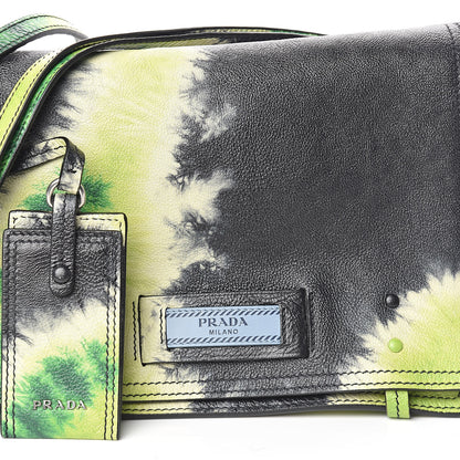 Prada Glace Calf Tie-Dye Print Etiquette Flap Black Lime 8 of 10
