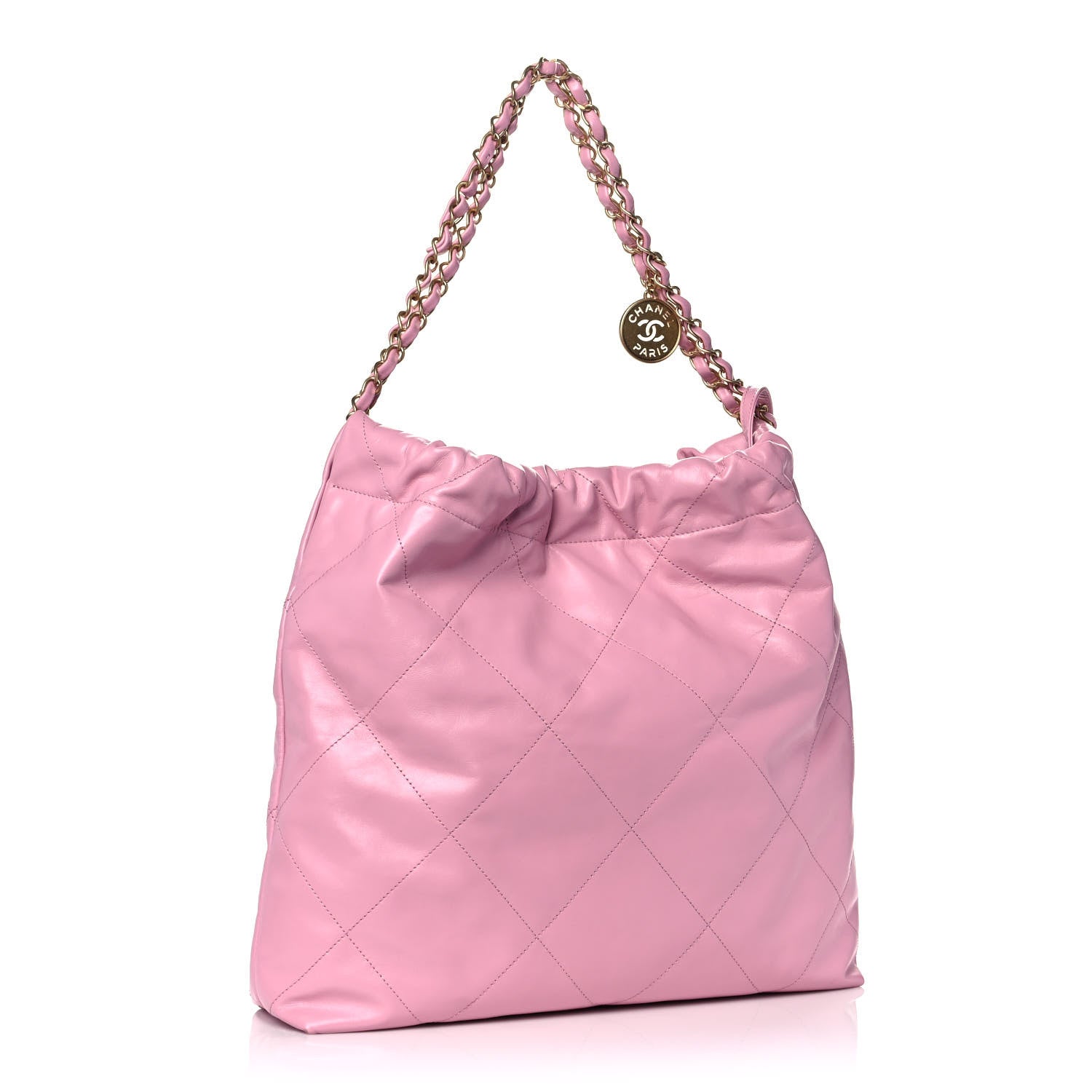 Chanel Shiny Calfskin Quilted Chanel 22 Drawstring Bag Dark Pink 4 of 12