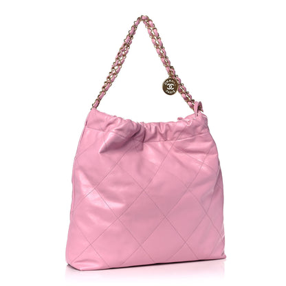 Chanel Shiny Calfskin Quilted Chanel 22 Drawstring Bag Dark Pink 4 of 12