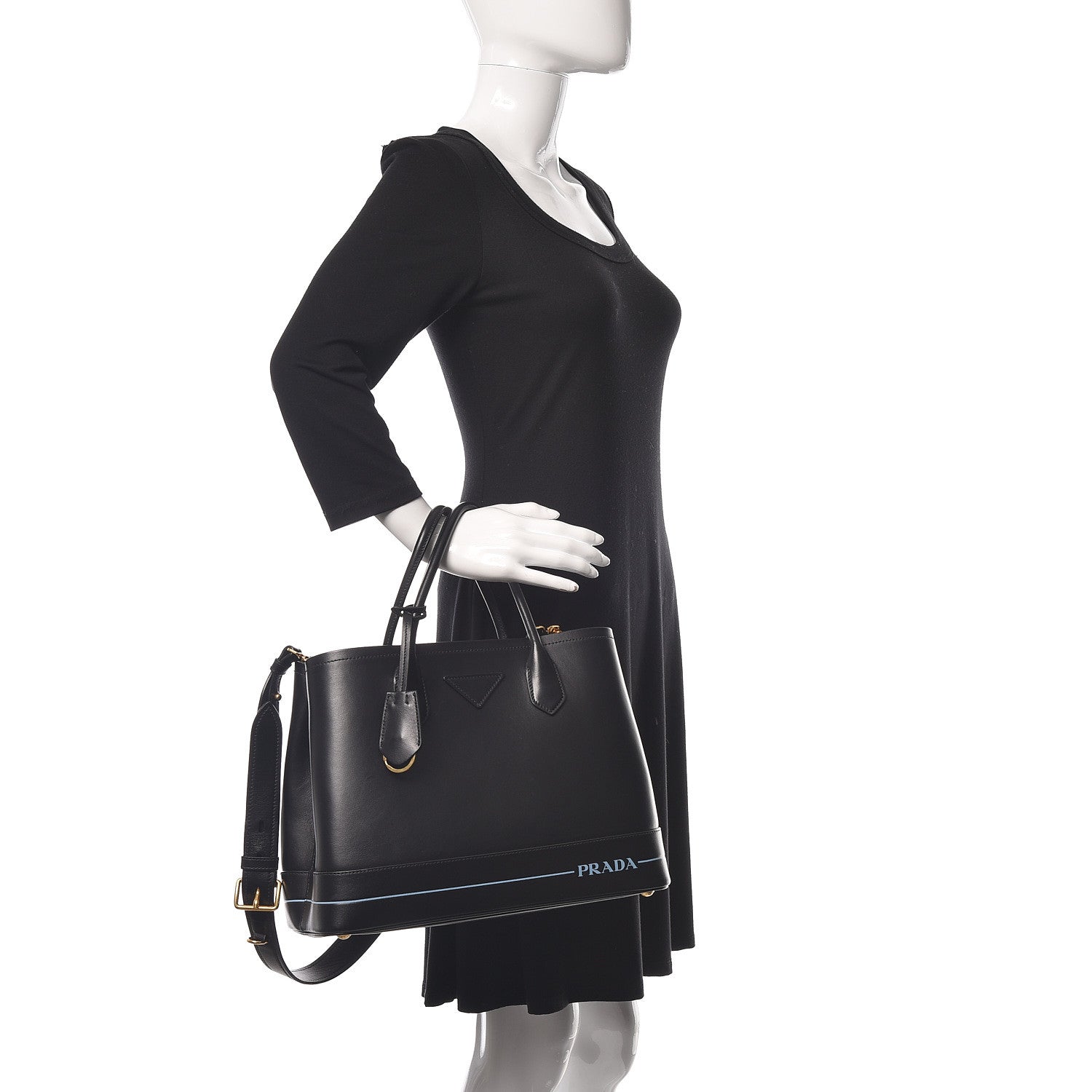 Prada City Calfskin Cuir Medium Mirage Double Bag Black 2 of 11