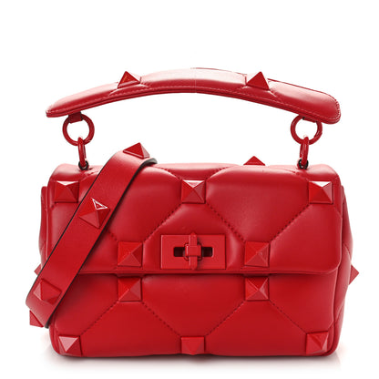 Valentino Garavani Nappa Enamel Monochrome Medium Roman Stud Shoulder Bag Rouge Pur 1 of 8