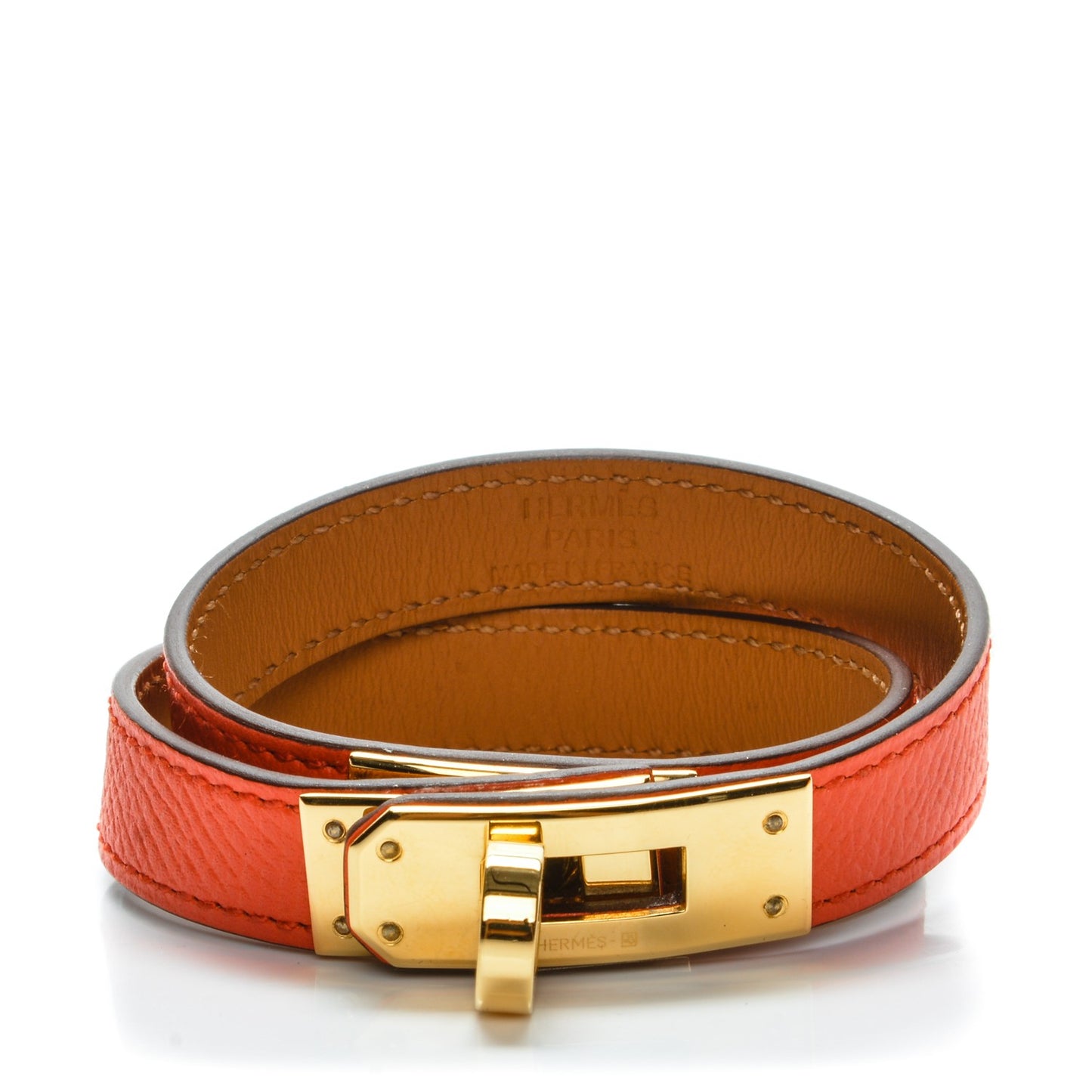 Epsom Kelly Double Tour Bracelet S Orange Poppy