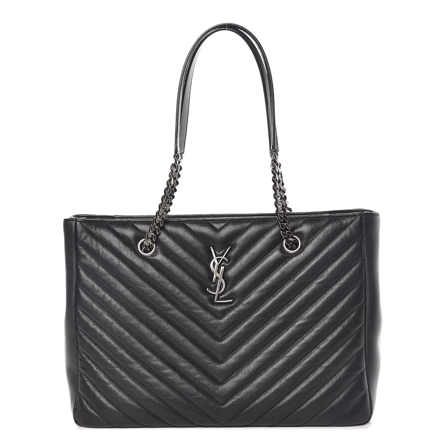 Saint Laurent Sheepskin Matelasse Chevron Large Monogram Shopping Bag Black 1 of 9