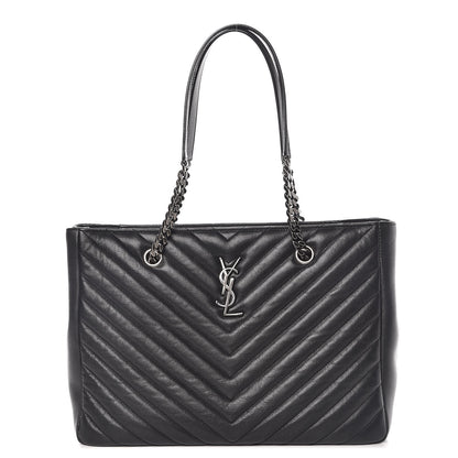 Saint Laurent Sheepskin Matelasse Chevron Large Monogram Shopping Bag Black 1 of 9