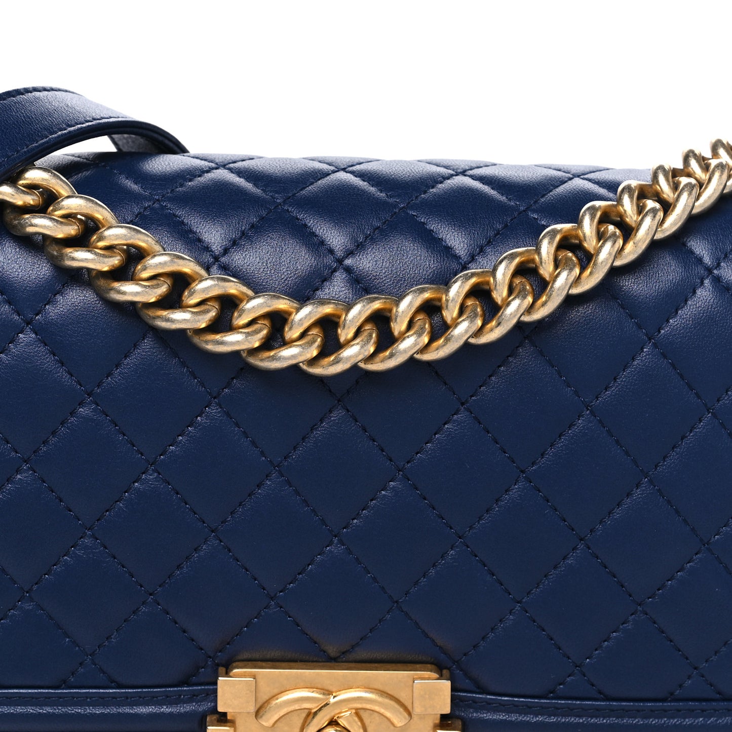 Lambskin Quilted Medium Boy Flap Dark Blue