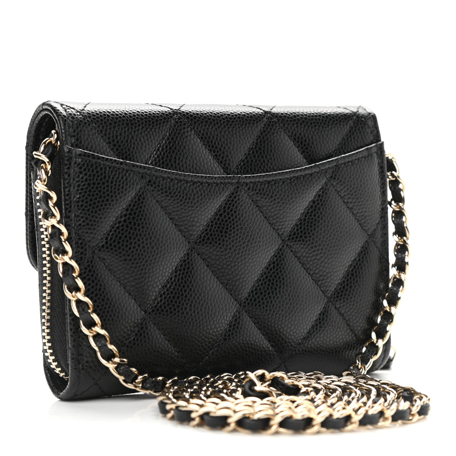 Chanel Caviar Quilted Flap Zip Card Holder On Chain Black 3 of 9