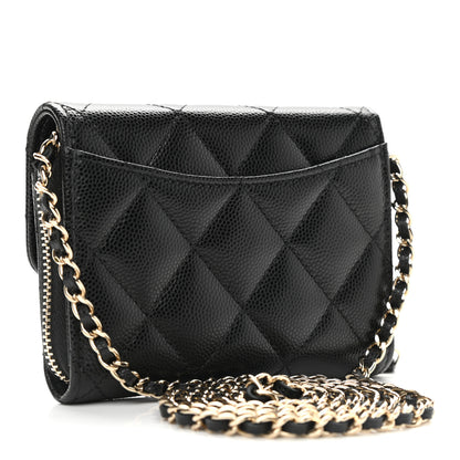 Chanel Caviar Quilted Flap Zip Card Holder On Chain Black 3 of 9