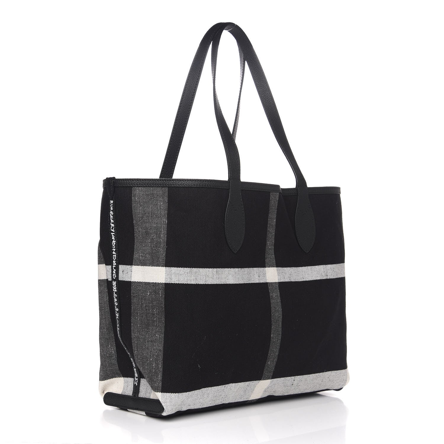 Burberry Coated Canvas Mega Check Medium Doodle Tote Black White 5 of 15