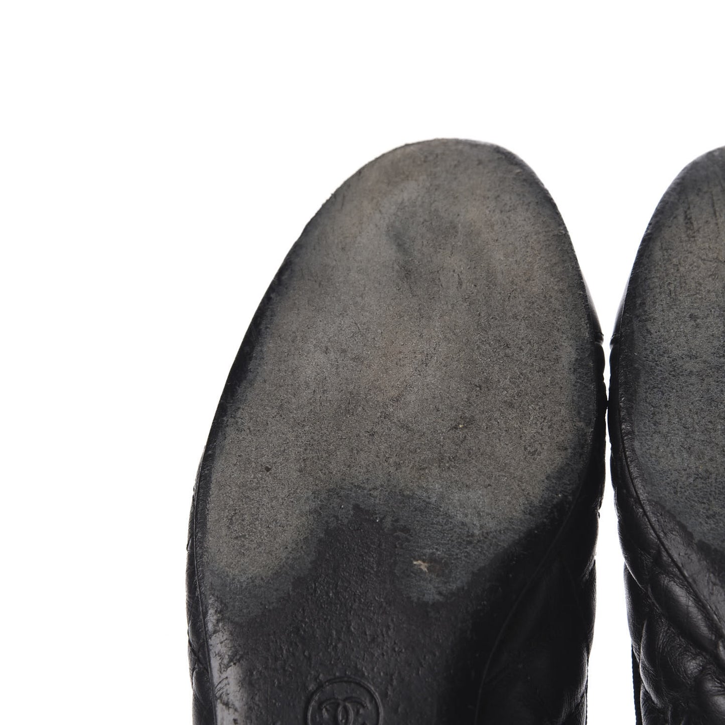 Aged Calfskin Quilted CC Cap Toe Ballerina Flats 37.5 Black