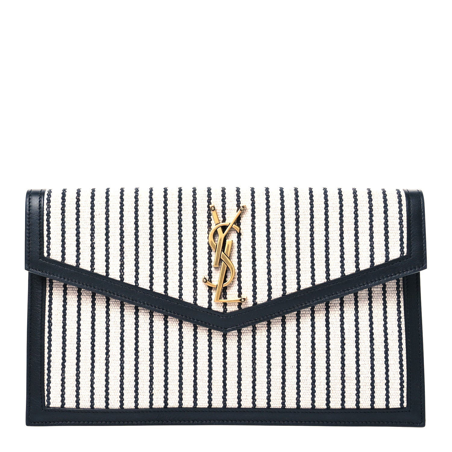 Saint Laurent Canvas Striped Uptown Pouch Beige Black 1 of 8