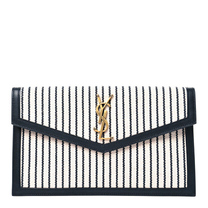 Saint Laurent Canvas Striped Uptown Pouch Beige Black 1 of 8