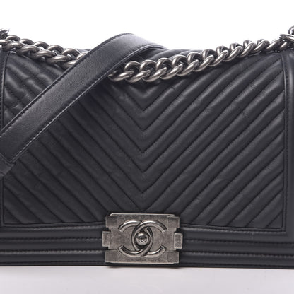 Chanel Wrinkled Lambskin Chevron Quilted Medium Boy Flap Black 10 of 11