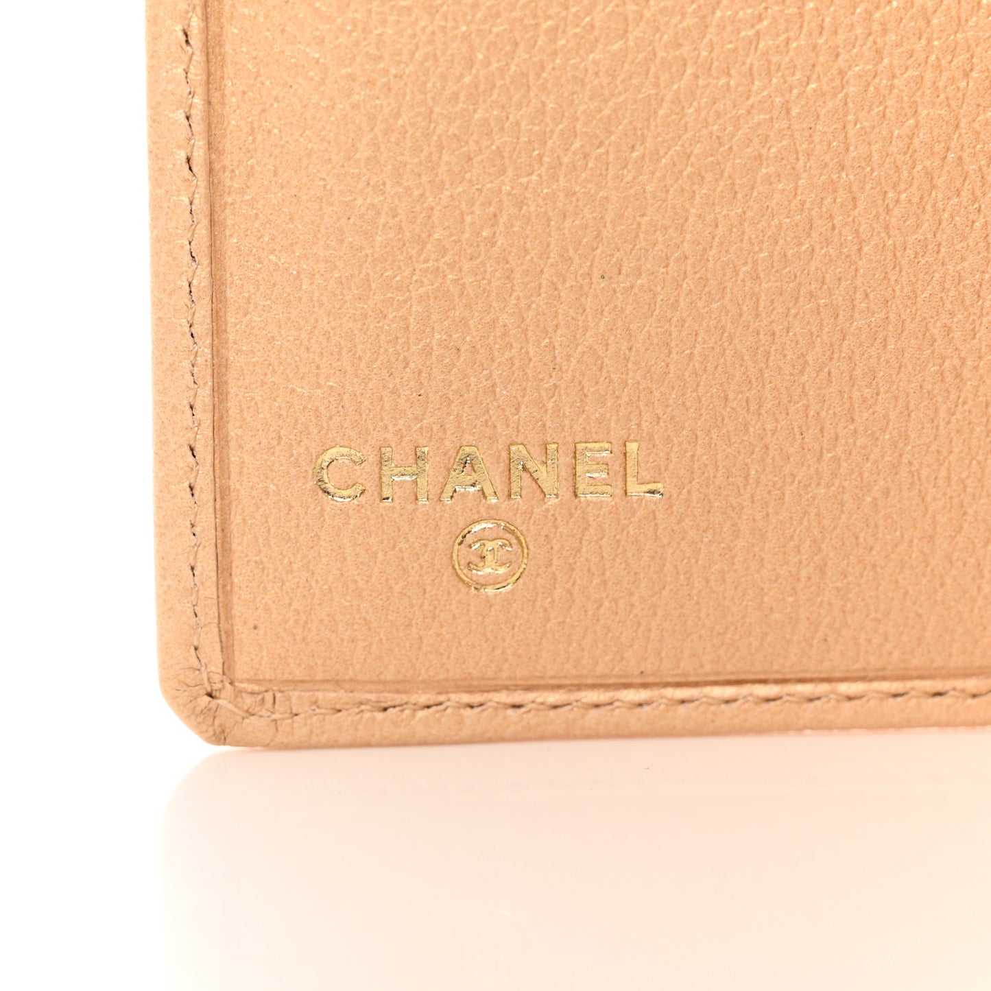Metallic Goatskin Camellia Yen Wallet Beige