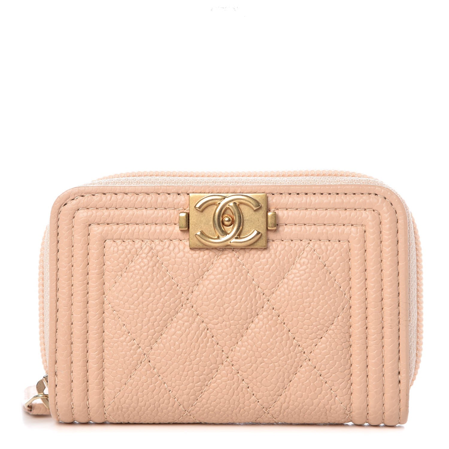 Chanel Caviar Quilted Boy Zip Around Coin Purse Wallet Beige Clair 1 of 8