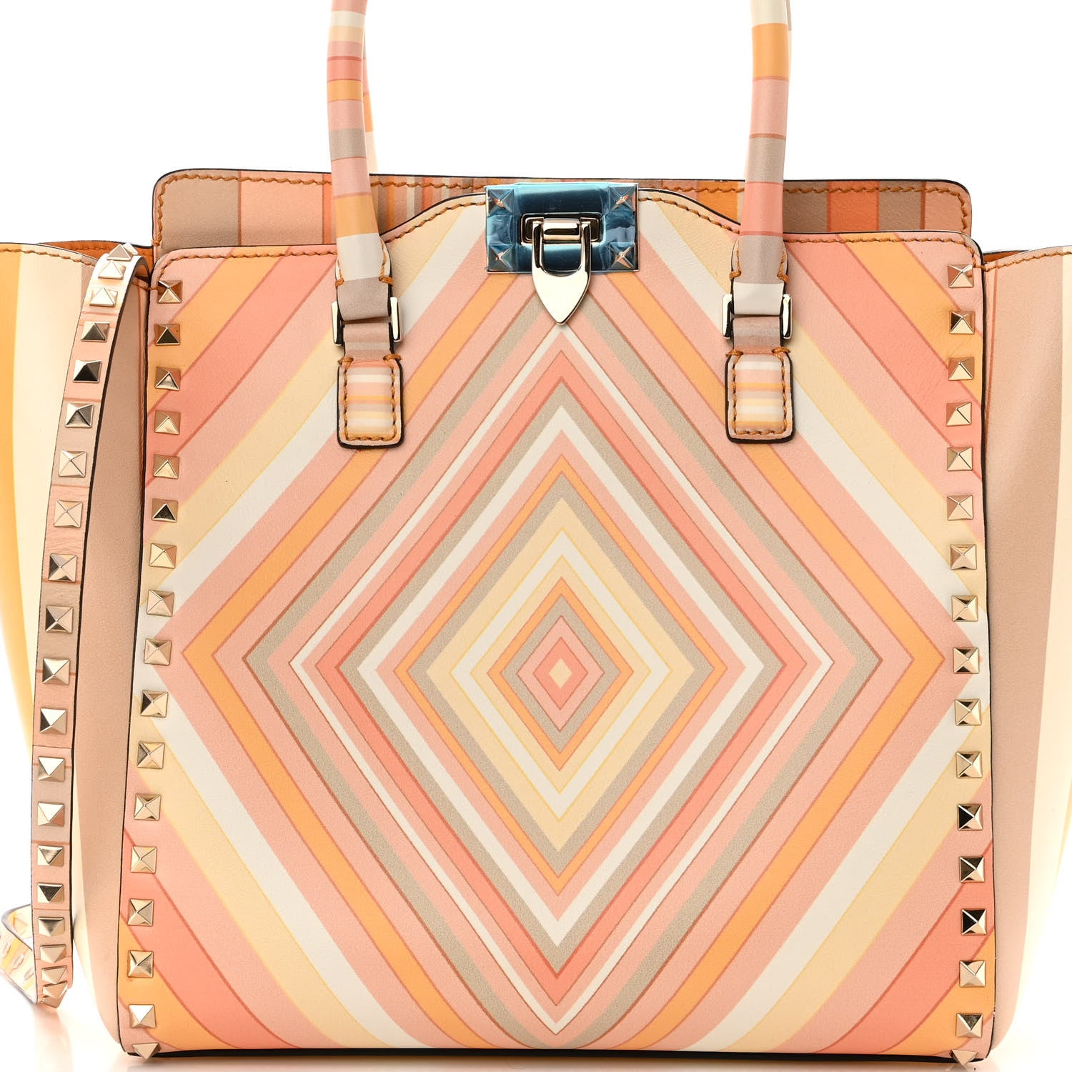 Valentino Garavani Vitello Native Couture 1975 Rockstud Double Handle Tote Mandarin Sorbet 7 of 9