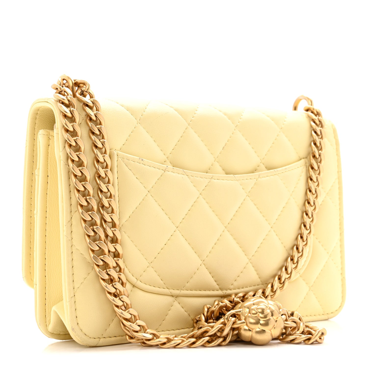 Chanel Lambskin Quilted Sweet Camellia Wallet on Chain WOC Yellow 3 of 14