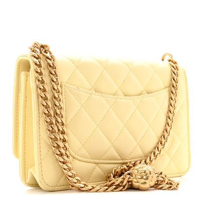 Chanel Lambskin Quilted Sweet Camellia Wallet on Chain WOC Yellow 3 of 14