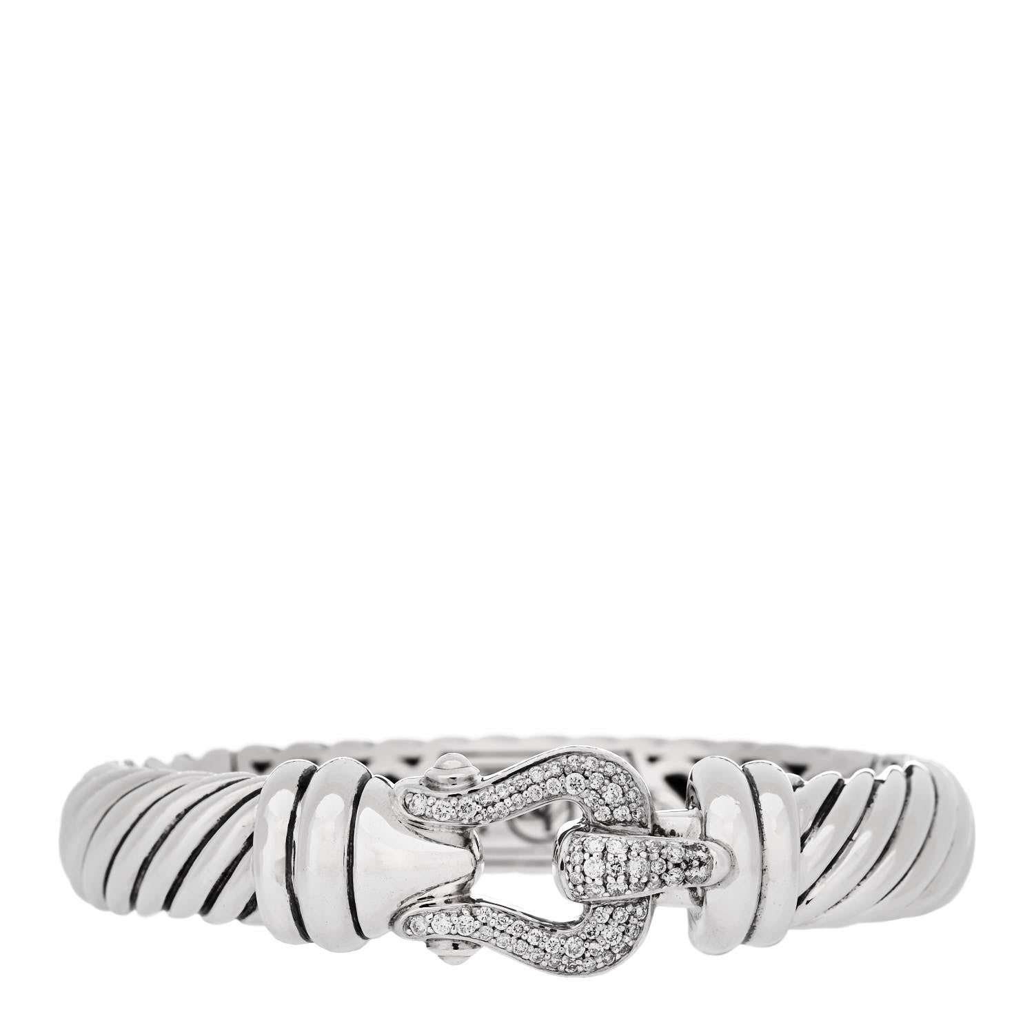 David Yurman Sterling Silver Diamond 10mm Cable Buckle Bracelet 1 of 3