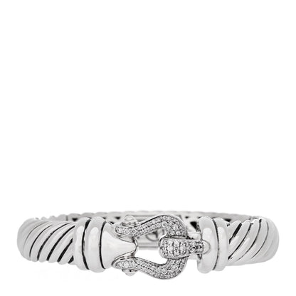 David Yurman Sterling Silver Diamond 10mm Cable Buckle Bracelet 1 of 3