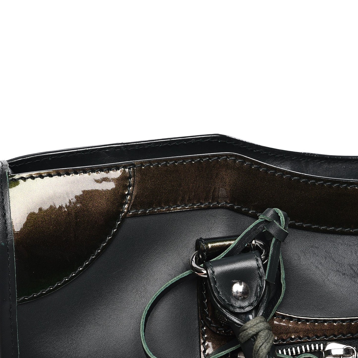 Smooth Calfskin Metallic Patent Giant 12 Silver Hardware City Vert Poker Fonce