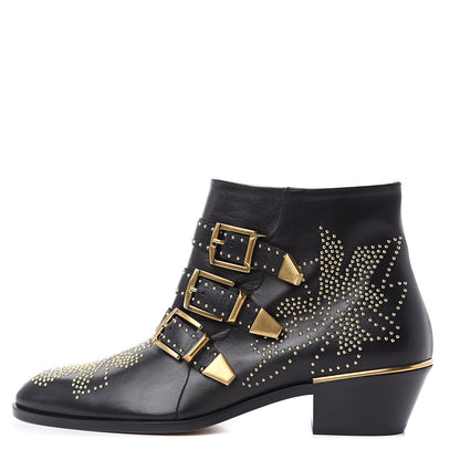 Chloe Nappa Sheepskin Studded Susanna Ankle Boots 39.5 Black 1 of 8