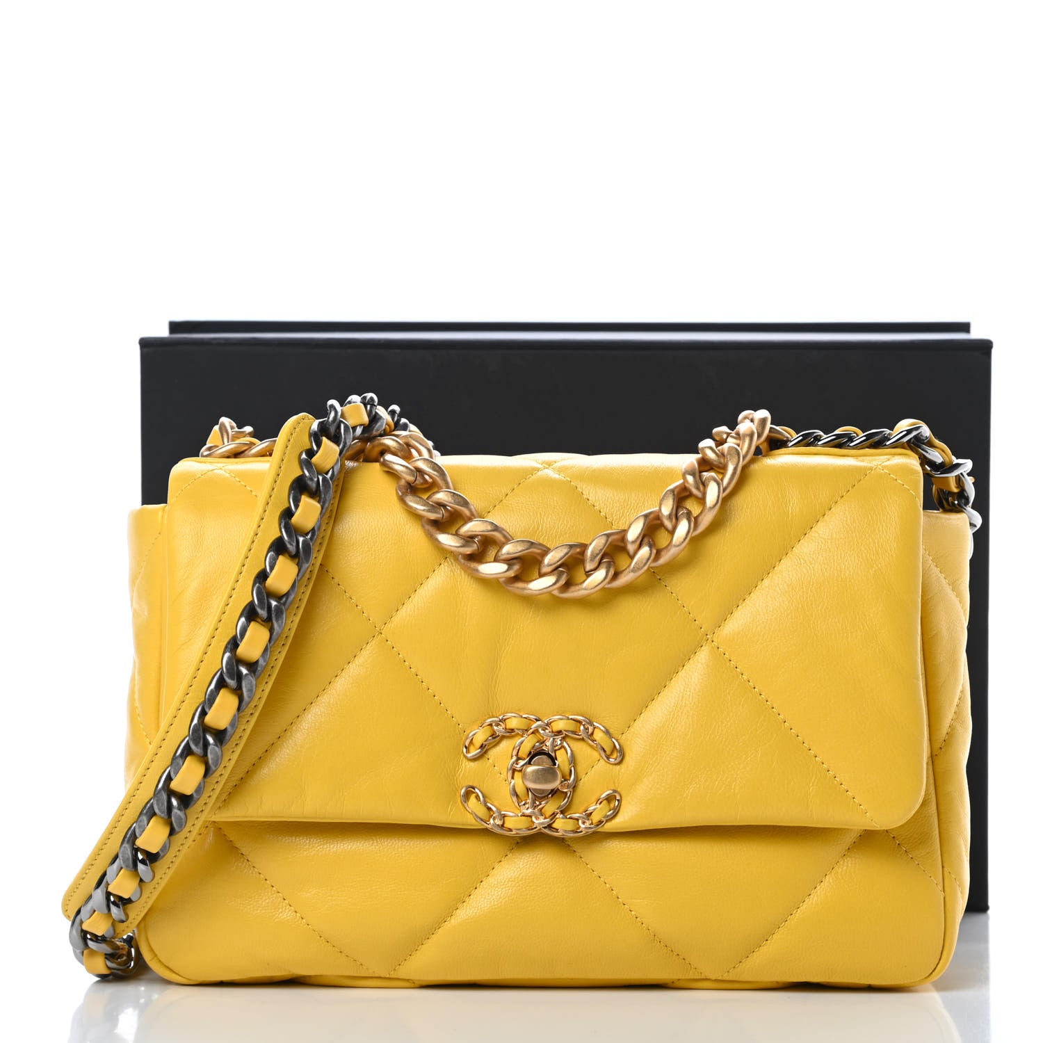 Chanel Lambskin Quilted Medium Chanel 19 Flap Yellow 12 of 12