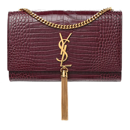 Saint Laurent Calfskin Crocodile Embossed Medium Classic Monogram Kate Tassel Satchel Dark Red 1 of 7