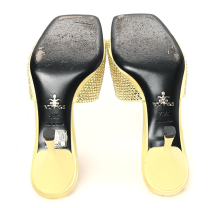 Prada Satin Crystal Logo 65mm Slide Sandals 36.5 Ananas 6 of 8