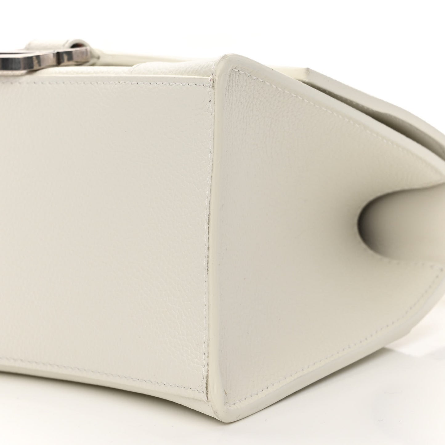 Grained Calfskin Small Hourglass Top Handle Bag White