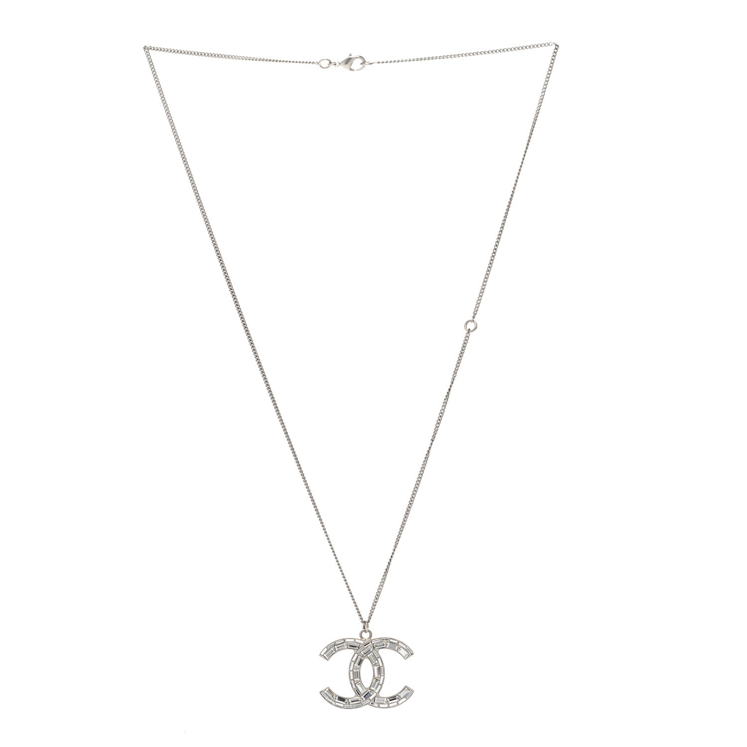 Chanel Baguette Crystal CC Necklace Silver 3 of 5