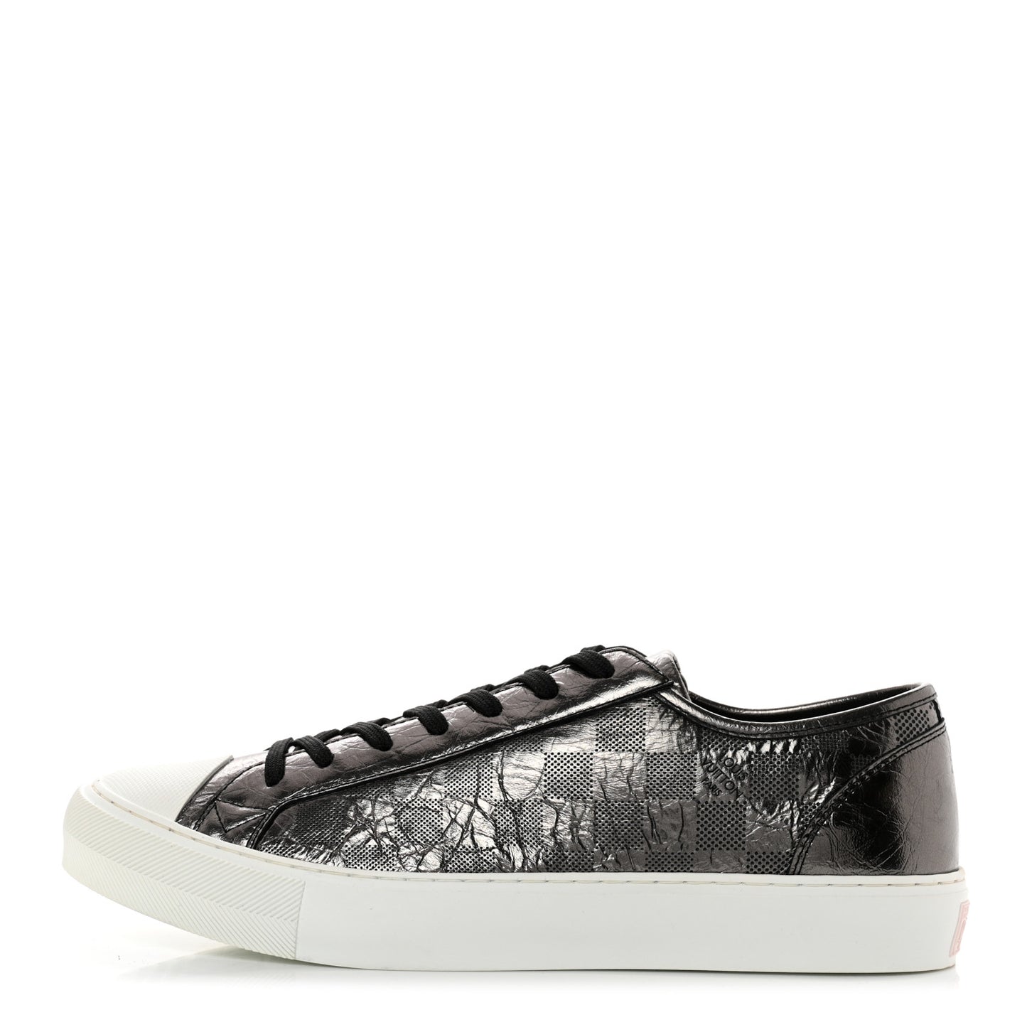 Metallic Patent Embossed Damier Tattoo Mens Low Top Sneakers 7.5 Grey