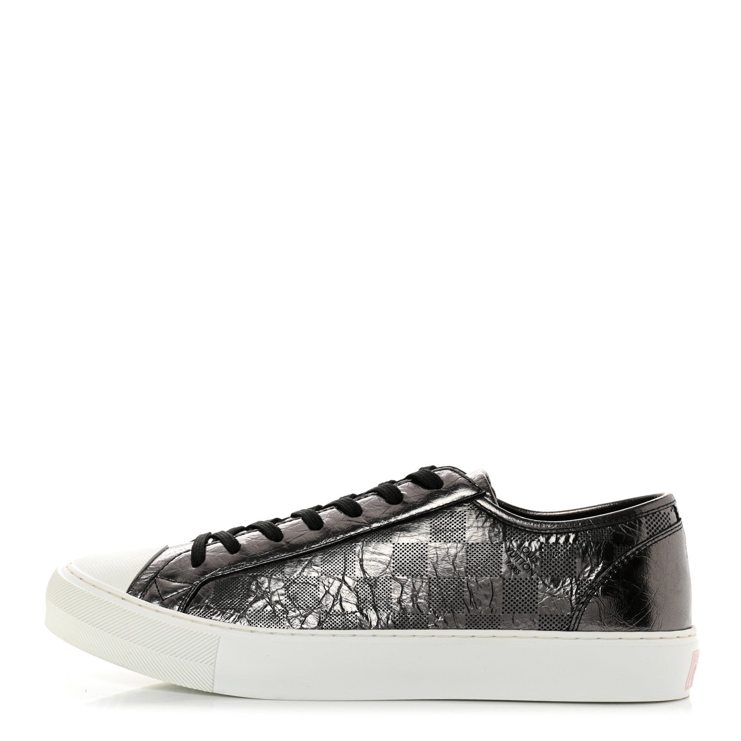 Louis Vuitton Metallic Patent Embossed Damier Tattoo Mens Low Top Sneakers 7.5 Grey 1 of 9