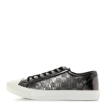 Louis Vuitton Metallic Patent Embossed Damier Tattoo Mens Low Top Sneakers 7.5 Grey 1 of 9