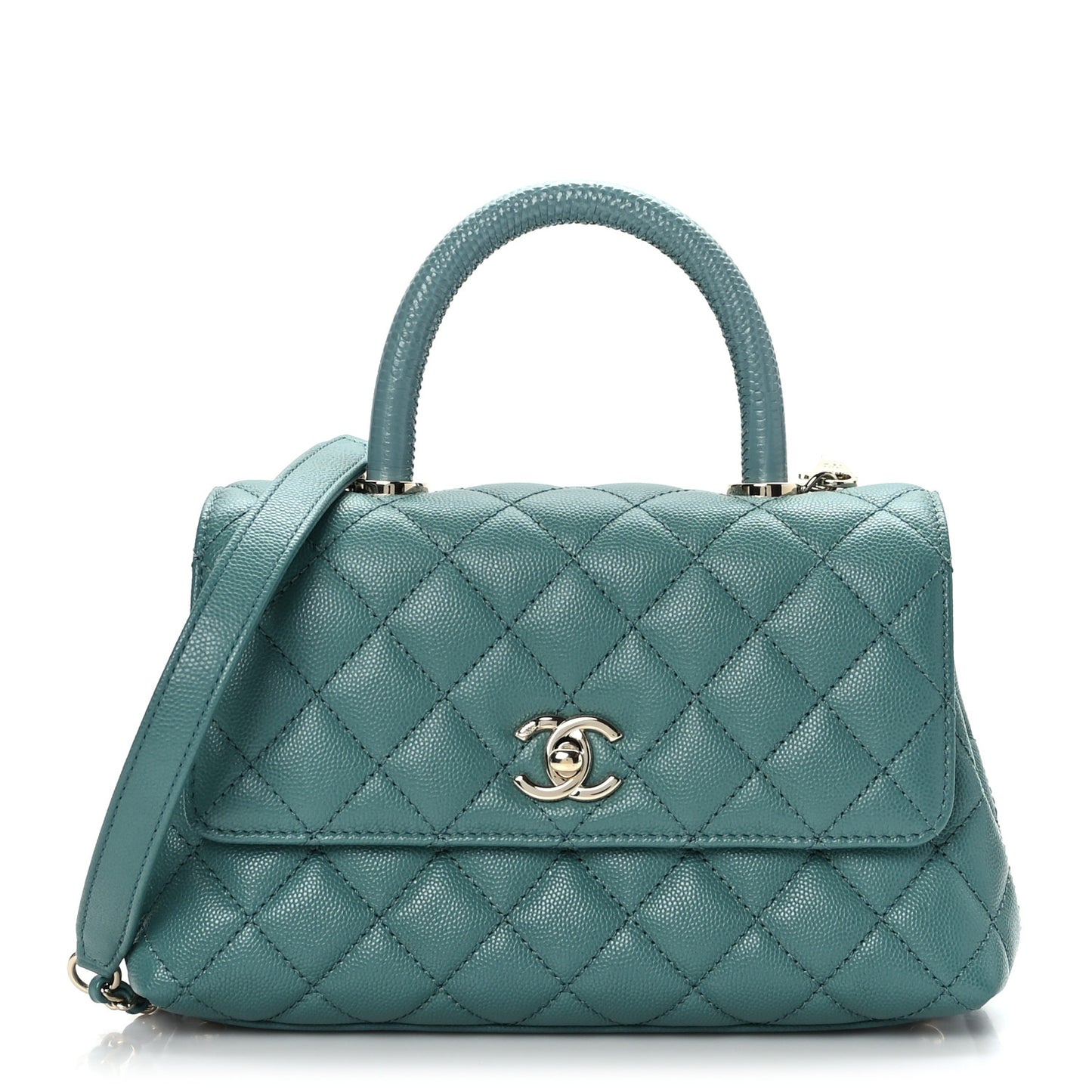 Caviar Quilted Lizard Embossed Mini Coco Handle Flap Green